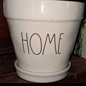 New! Rae Dunn White Ceramic Planter with 'HOME' Text 8.5"H